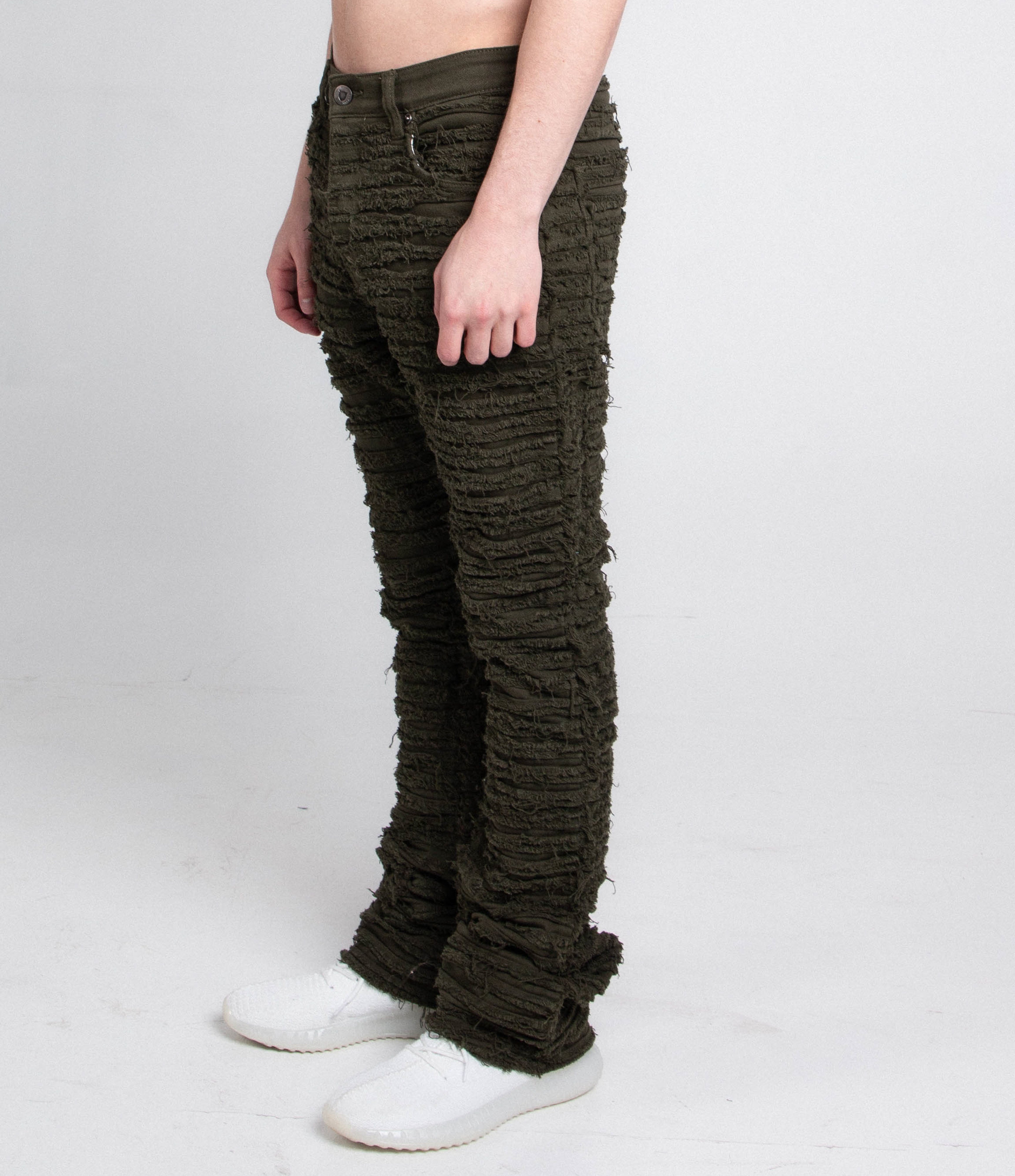 AJS693 Extreme Frayed Stacked Jeans