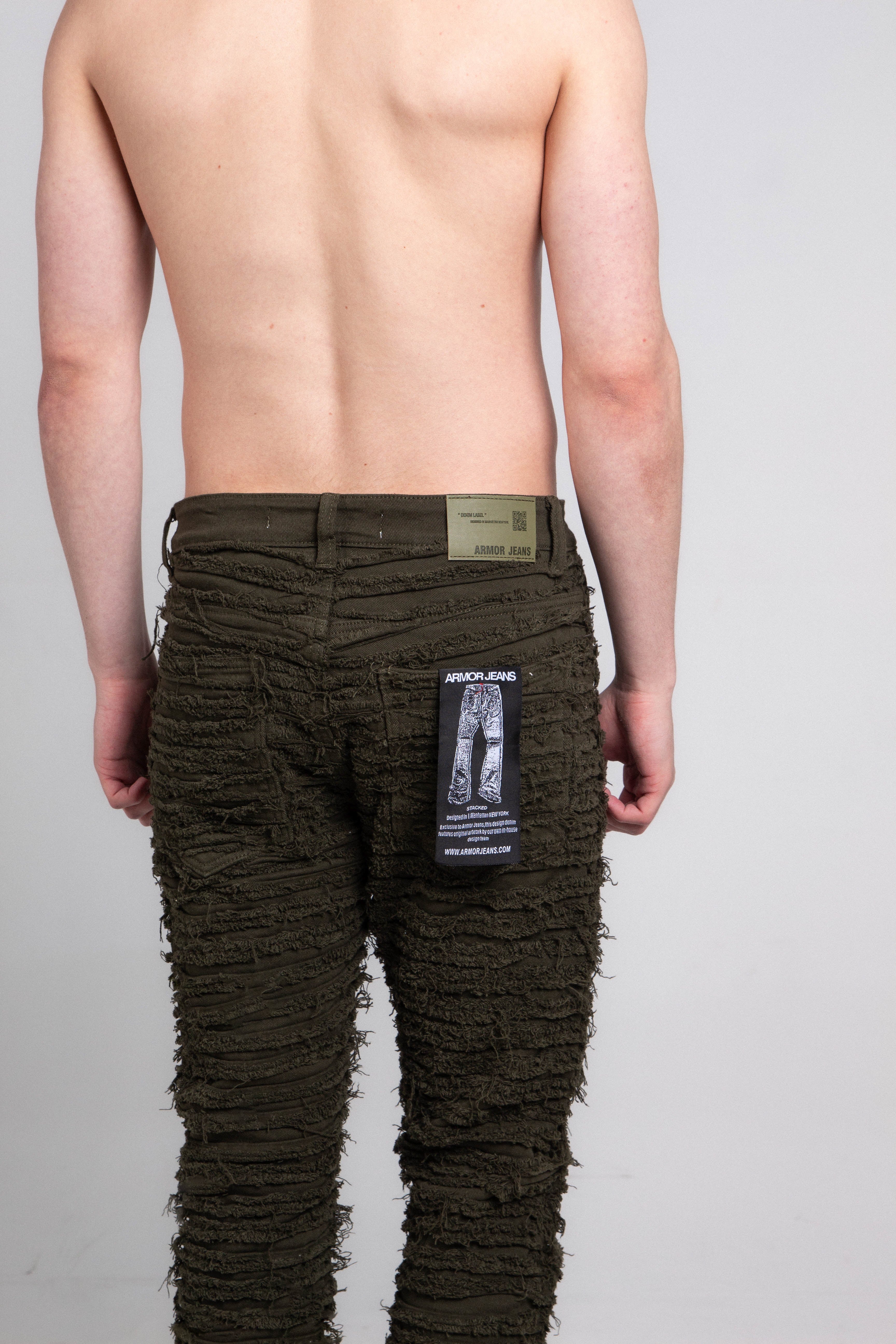 AJS693 Extreme Frayed Stacked Jeans