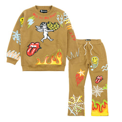 Makobi KIDS Graffiti Stacked Fleece Set in Mocha, product view 1