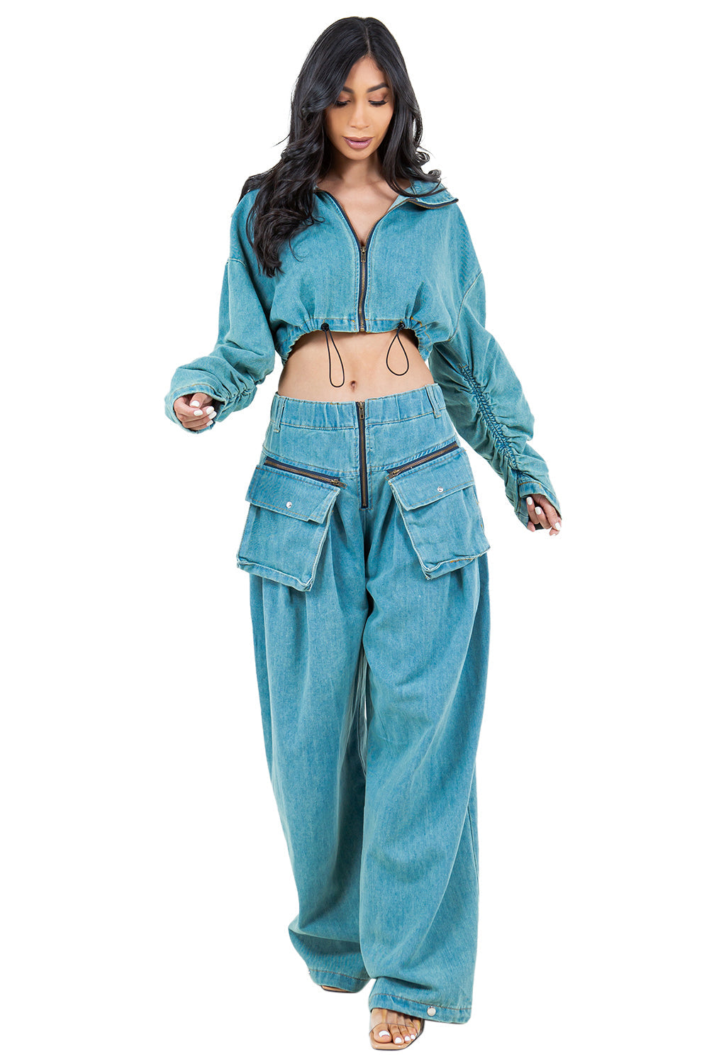 WOMEN FASHION DENIM TWO PIECE PANT SET