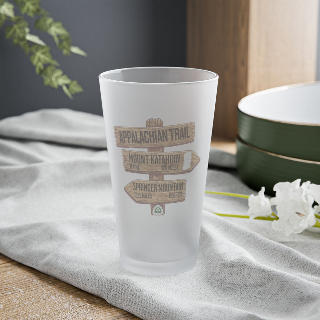 Appalachian Trail Wood Mileage Sign Frosted Pint Glass 16oz