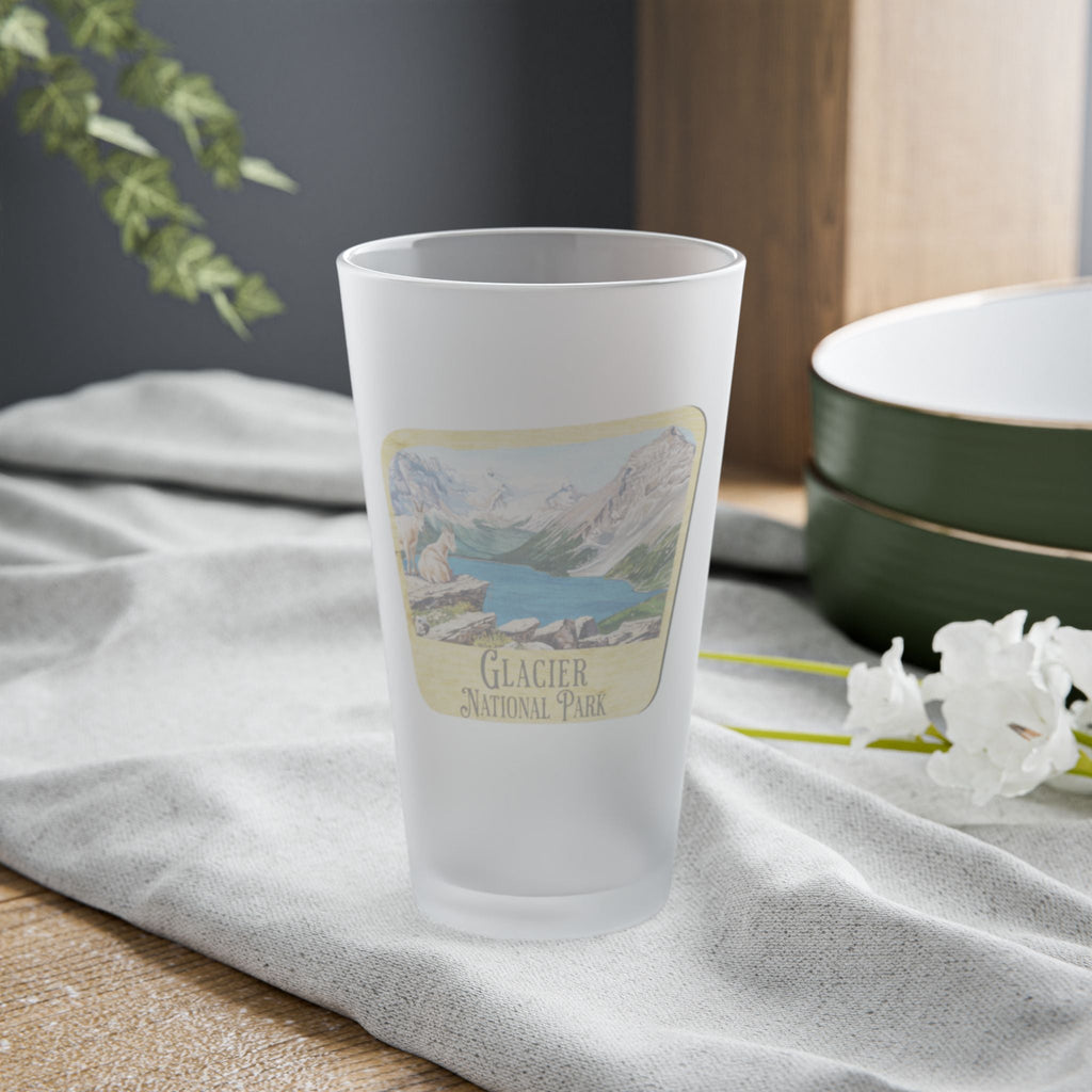 Glacier National Park Frosted Pint Glass Wood Sign Graphic