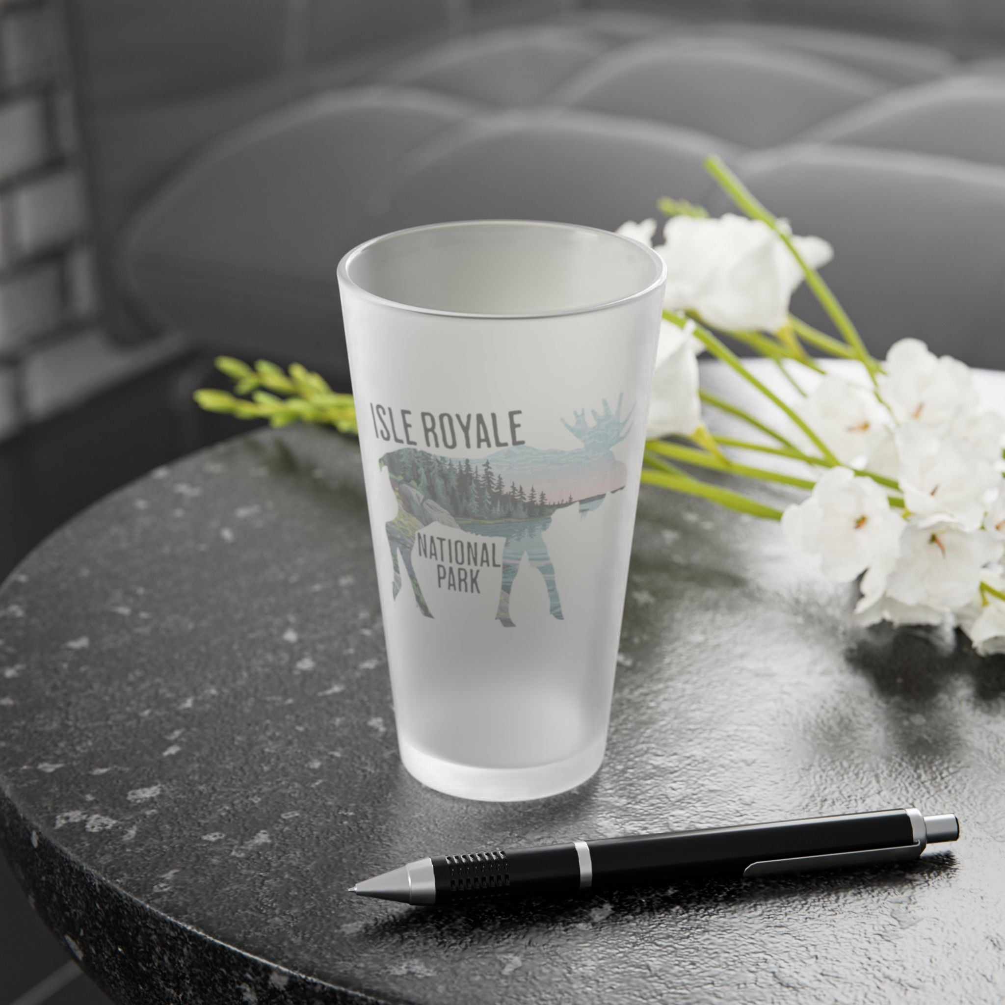 Isle Royale National Park Moose Frosted Pint Glass