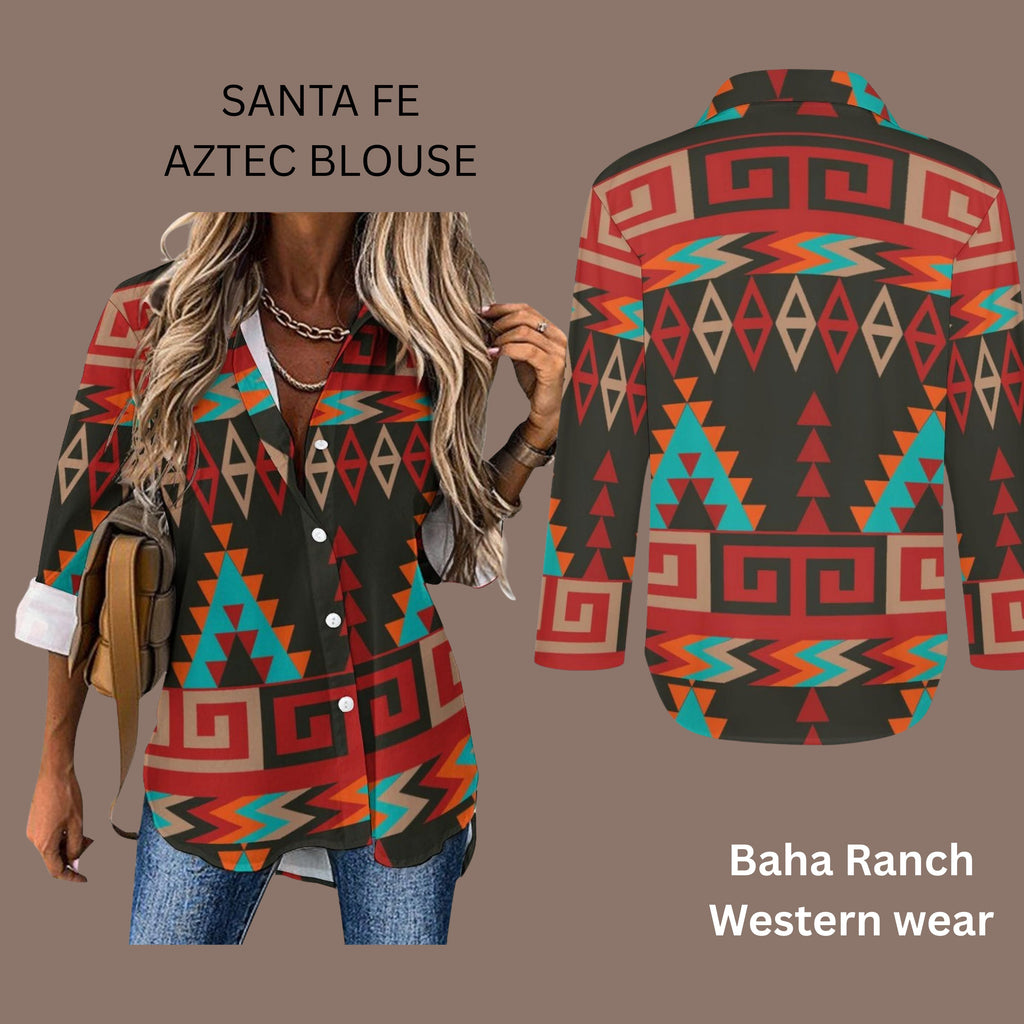 Baha Ranch Santa Fe Aztec Button Up Blouse
