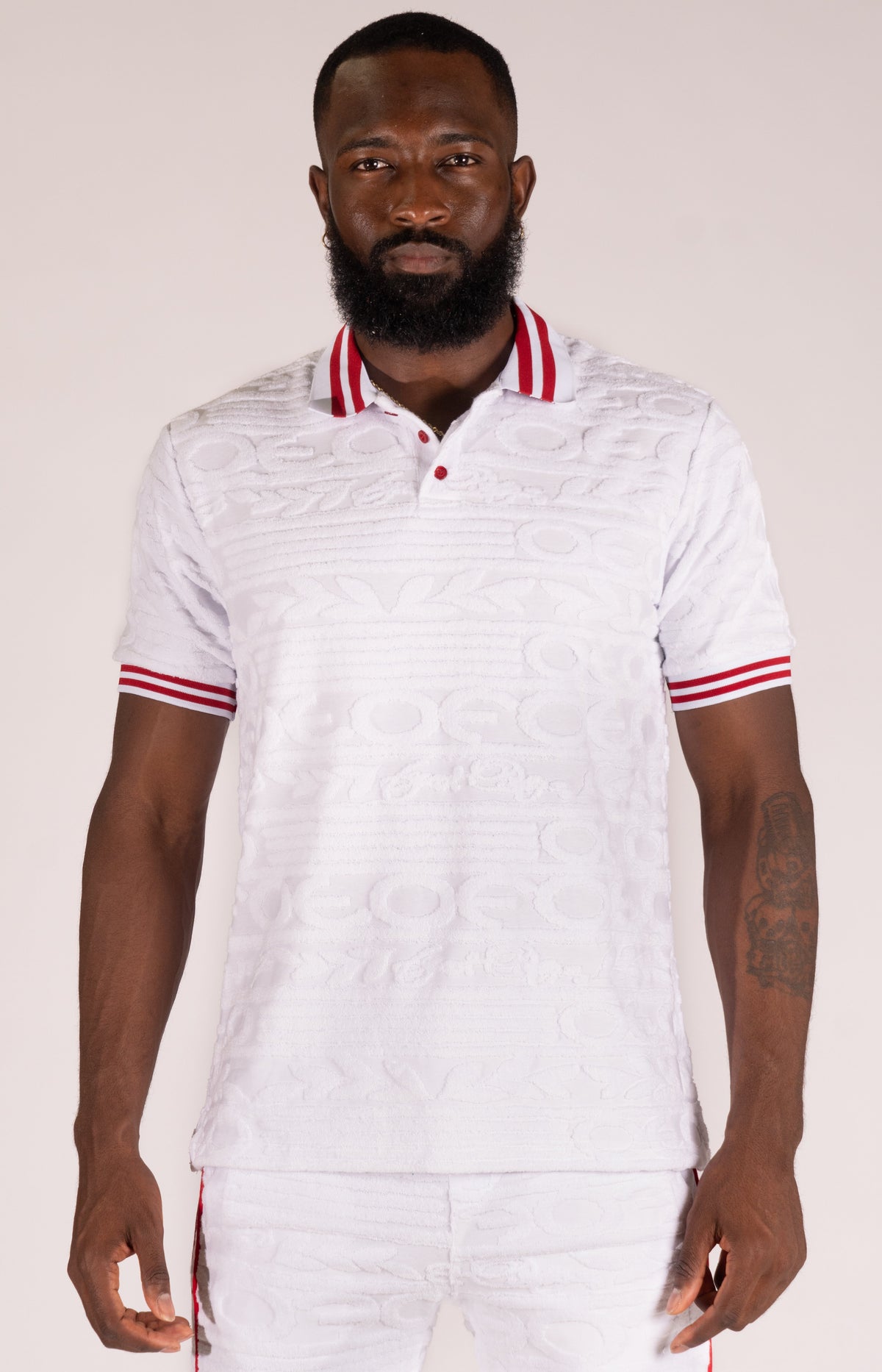 Makobi Baroque Terry Polo in White, product photo, alternate angle