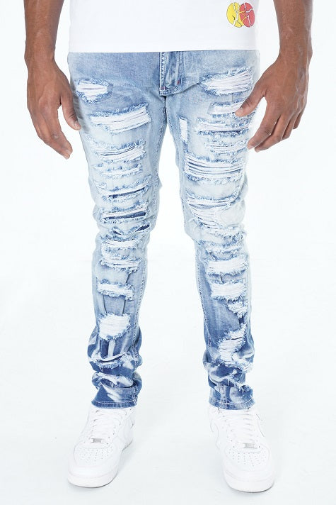 Makobi Frost All Over Shredded Jeans, Light Wash, product front