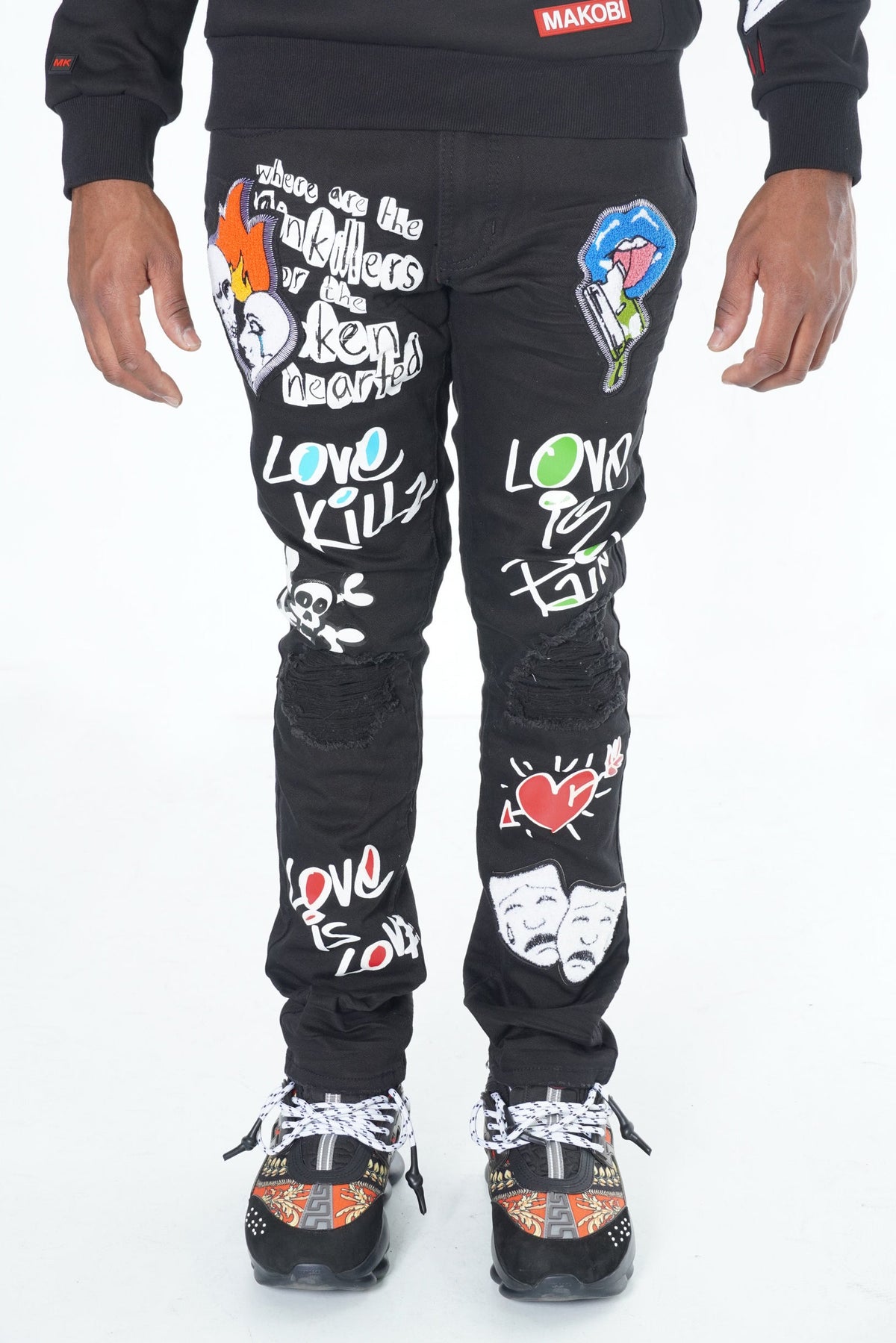 Makobi Love Kills Jeans in Black, back view