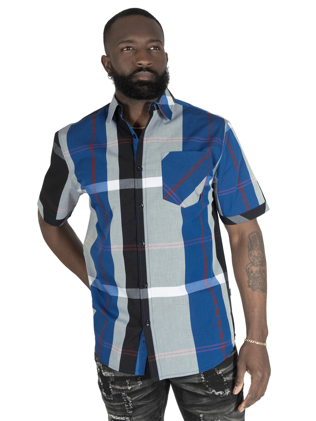 V829 Colton Plaid Shirt - Royal