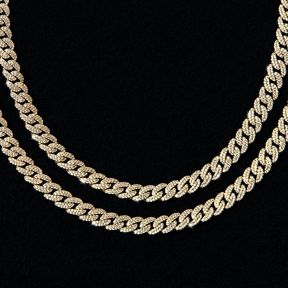 Iced Out Cuban Link Chain 8.5mm 18K Gold