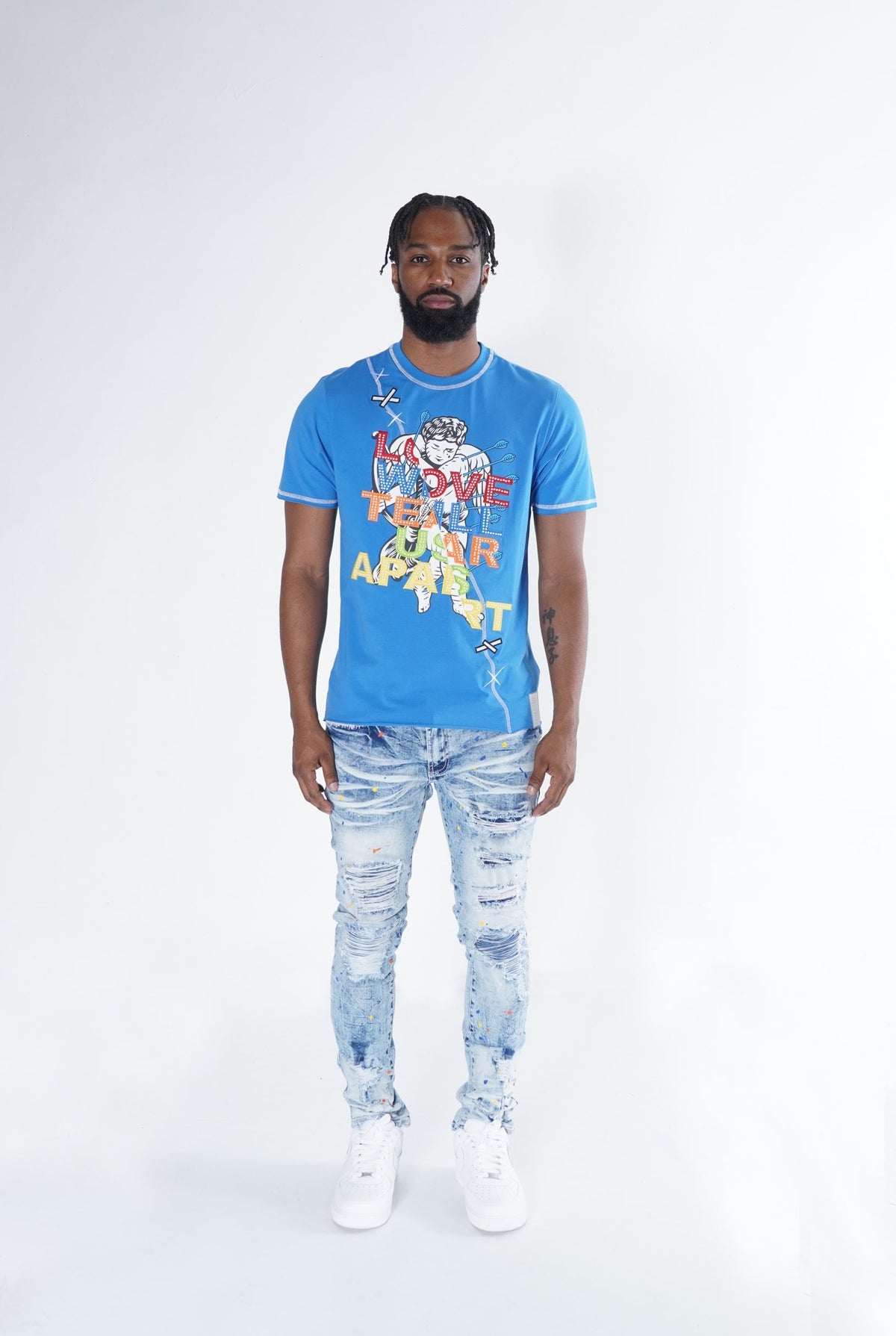 Makobi Love Will Tear Us Apart Tee in Royal, product photo, alternate angle