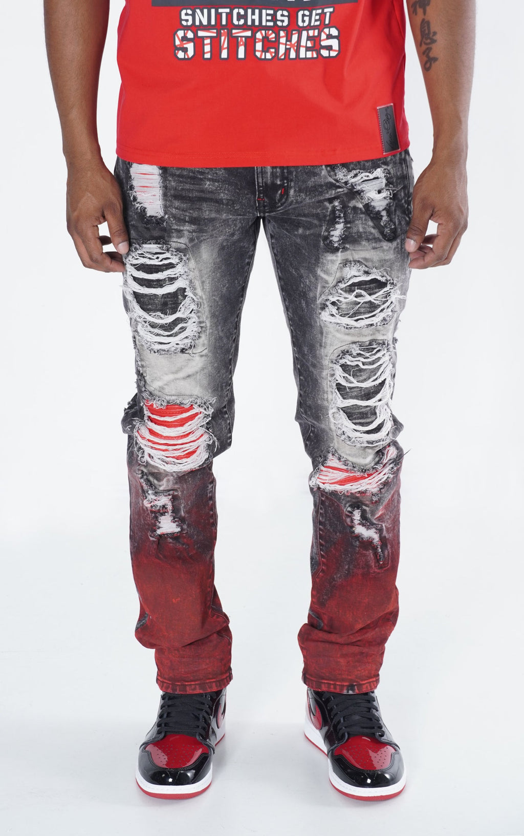 F1765 Frost Shredded Jeans - Black Wash