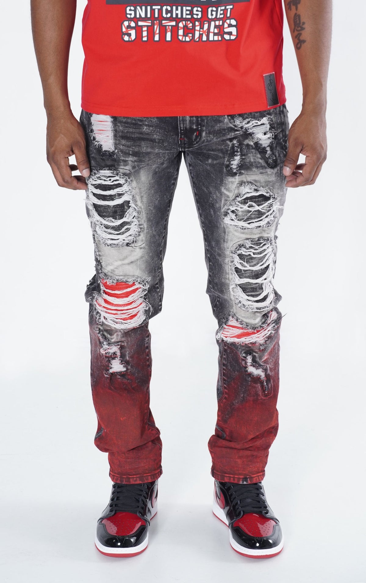 F1765 Frost Shredded Jeans - Black Wash