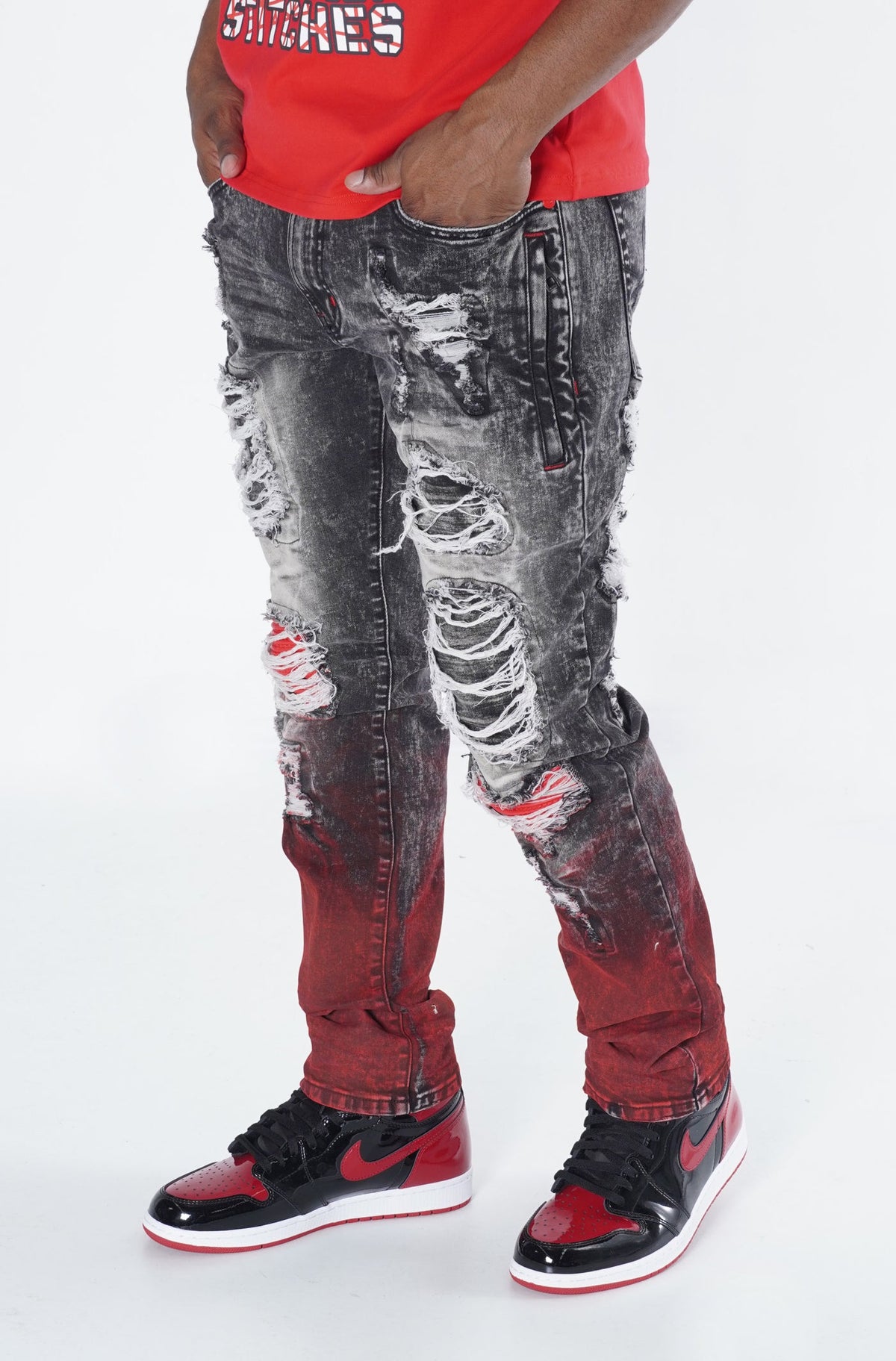 F1765 Frost Shredded Jeans - Black Wash