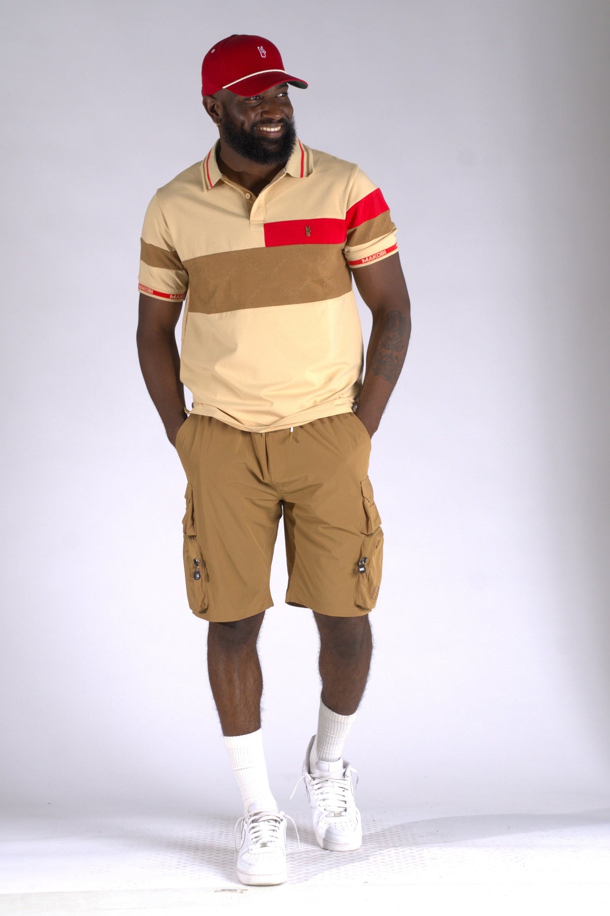 Makobi Caspar Polo Shirt, Mocha, styled photo
