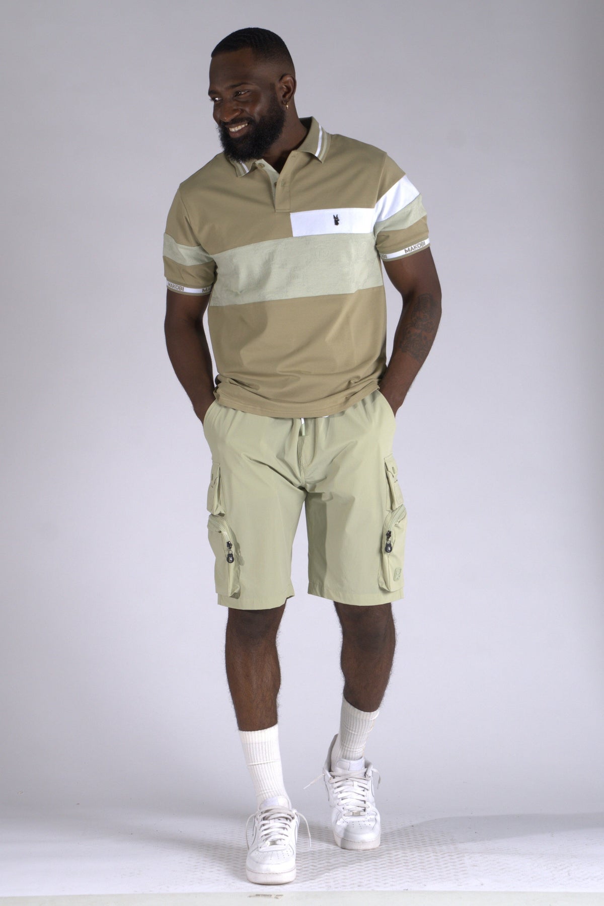 Makobi Caspar Polo Shirt in Olive, back view