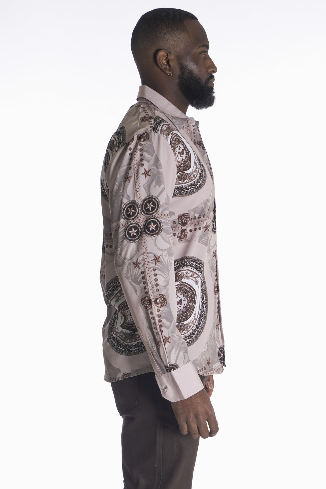 Makobi Barbato Printed Shirt in Khaki, styled look