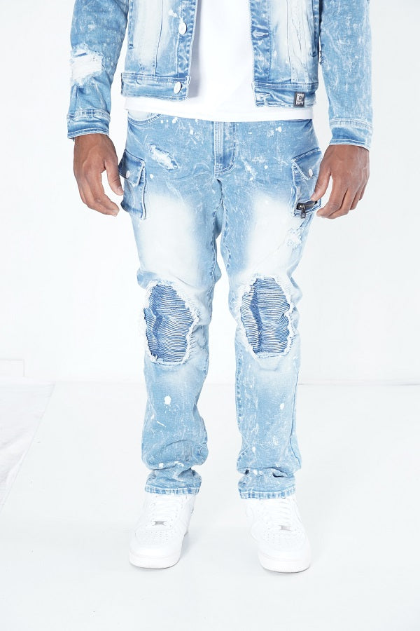 Makobi Cannon Shredded Denim Jeans in Light Wash, front view