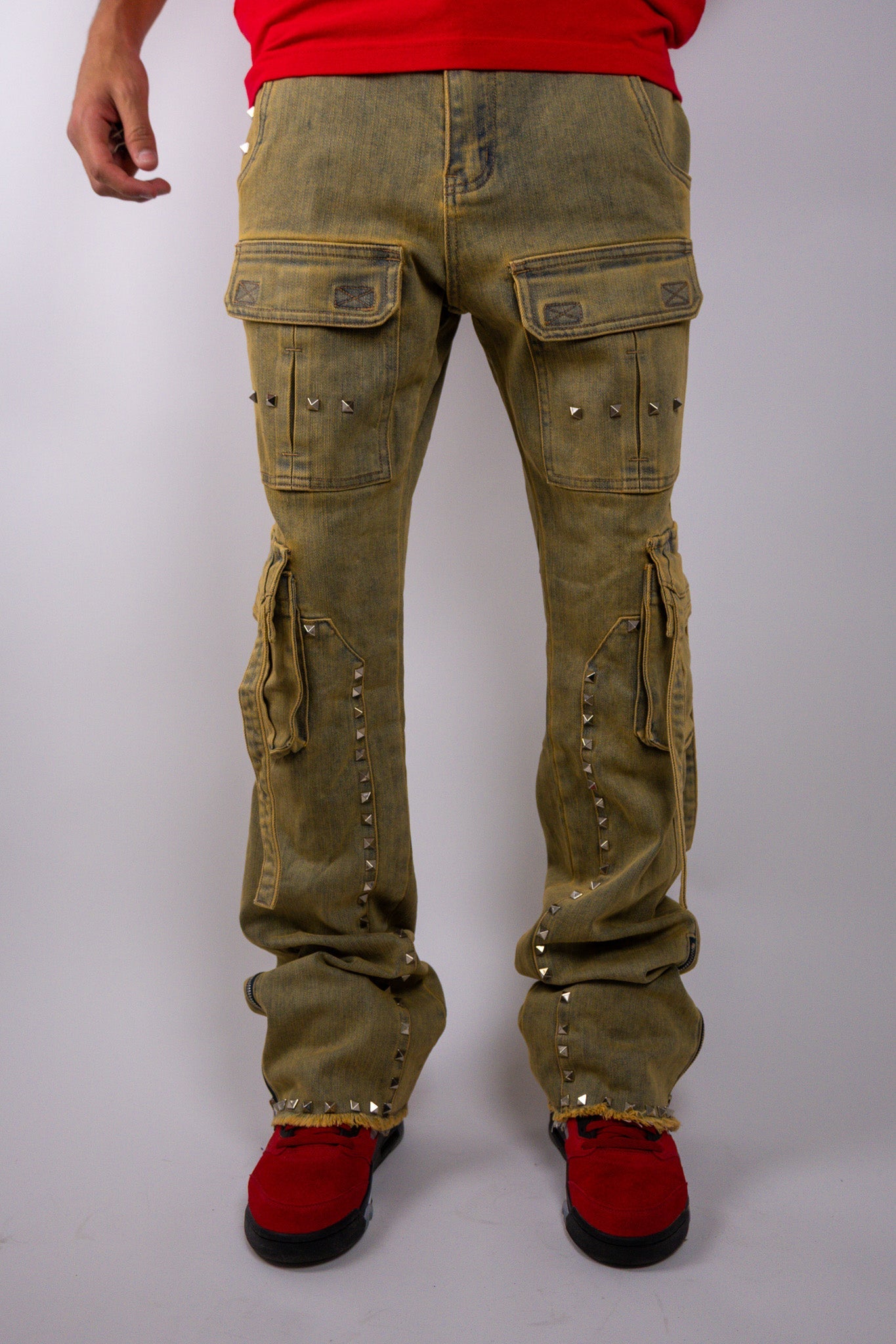 RM206SK -Studded Stacked Cargo Jeans By ARMOR JEANS | ArdenWear