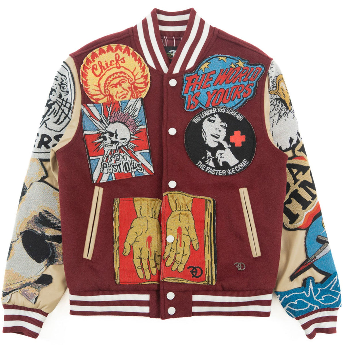 Makobi Love Scars Varsity Jacket in Burgundy, product photo