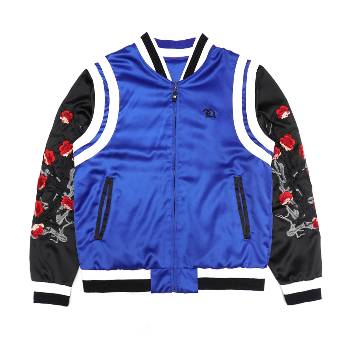 Makobi Lotus Reversible Souvenir Jacket in Royal-Black, back view