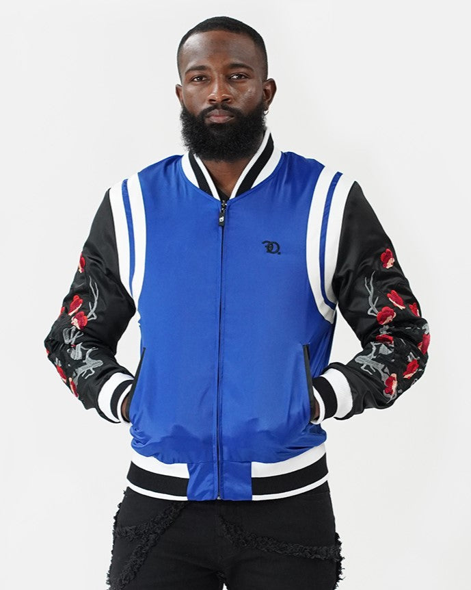 Makobi Lotus Reversible Souvenir Jacket in Royal-Black, front view