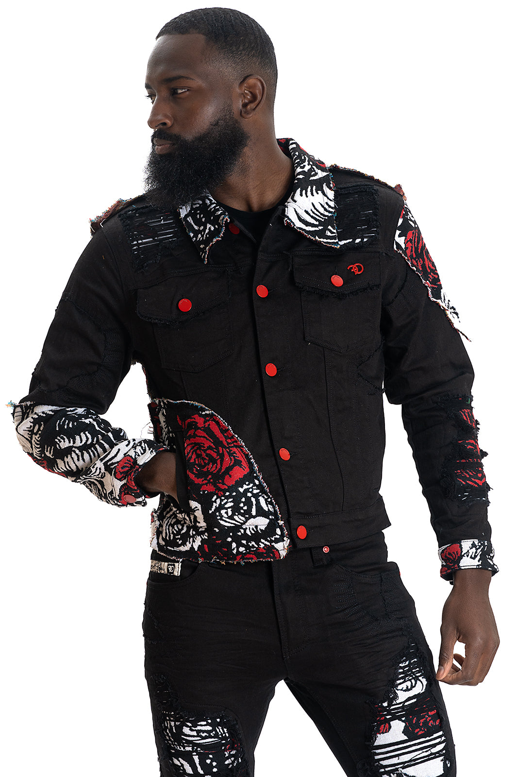 Makobi Cashay Tapestry Denim Jacket, Black, product front