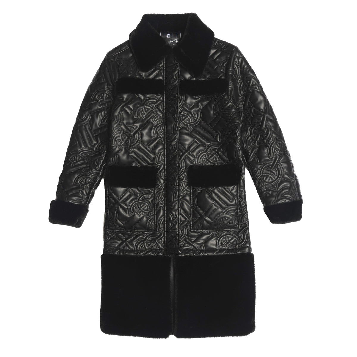 Makobi Heritage Long Quilted Coat in Black, front view