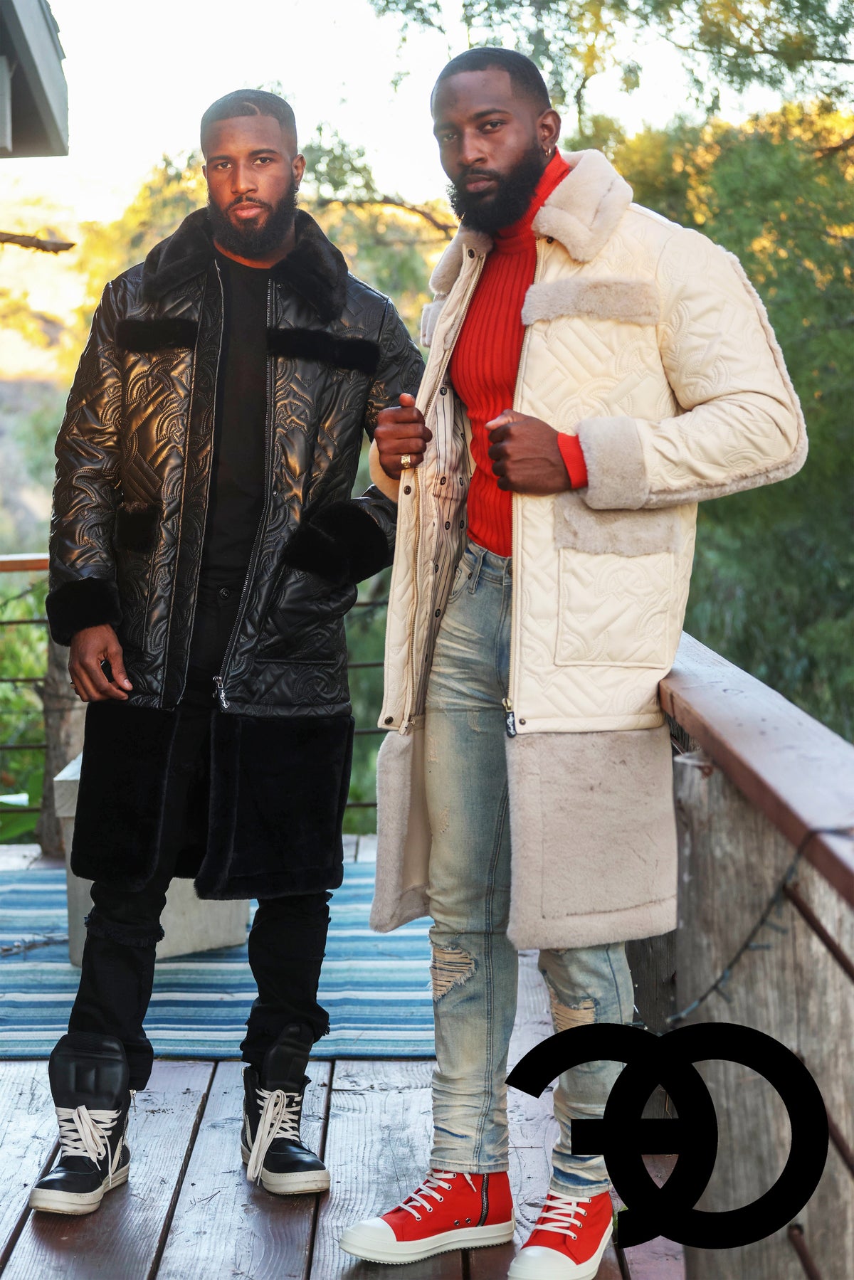 Makobi Heritage Long Quilted Coat in Black, back view