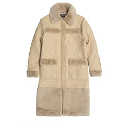 Makobi Heritage Long Quilted Coat in Natural, front flat lay