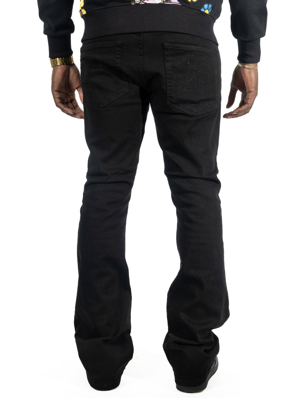 Makobi Alono Stacked Jeans in Black, worn back view