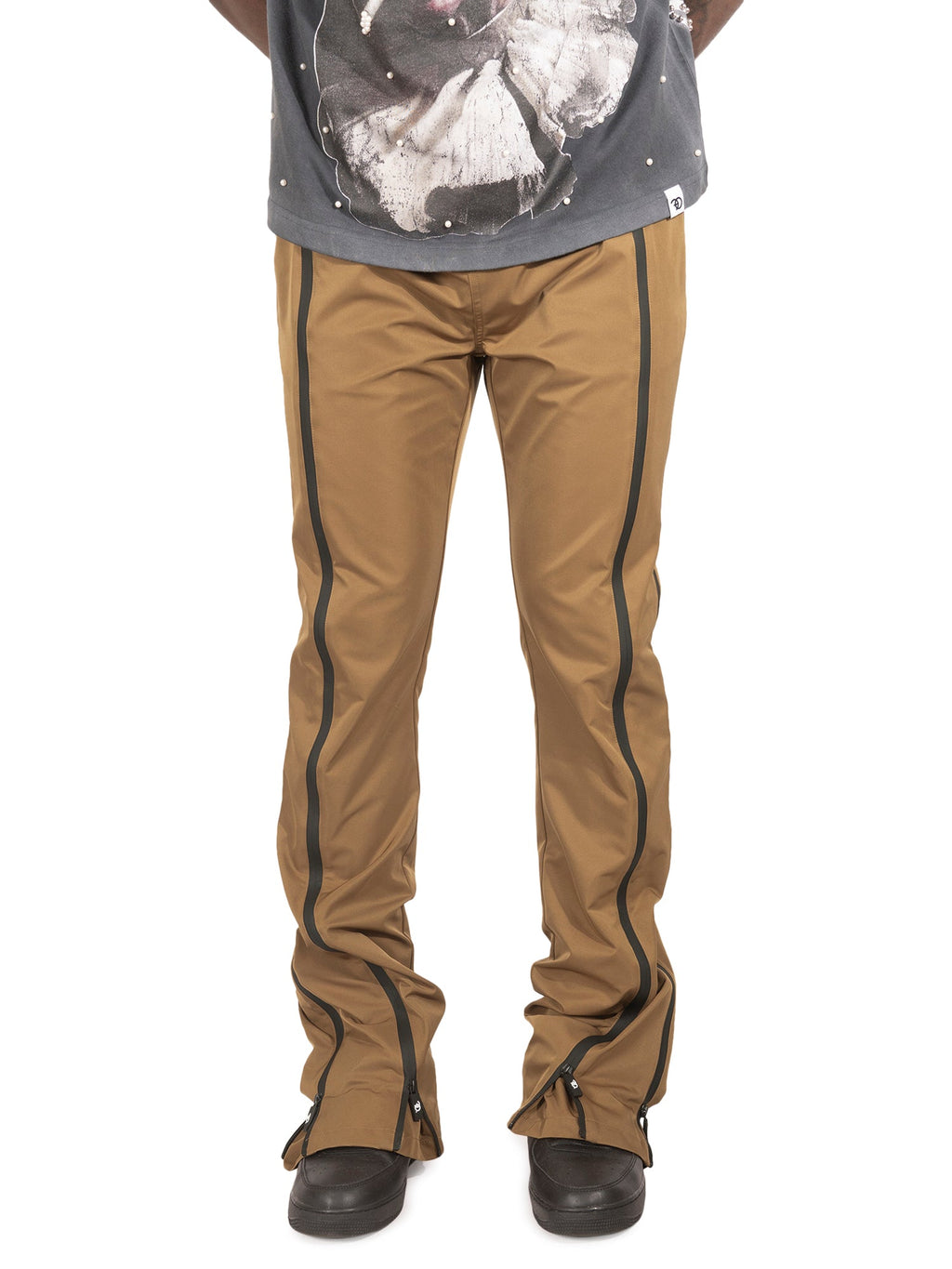 Pants | F1736 Zerelly Nylon Stacked Pants - Mocha