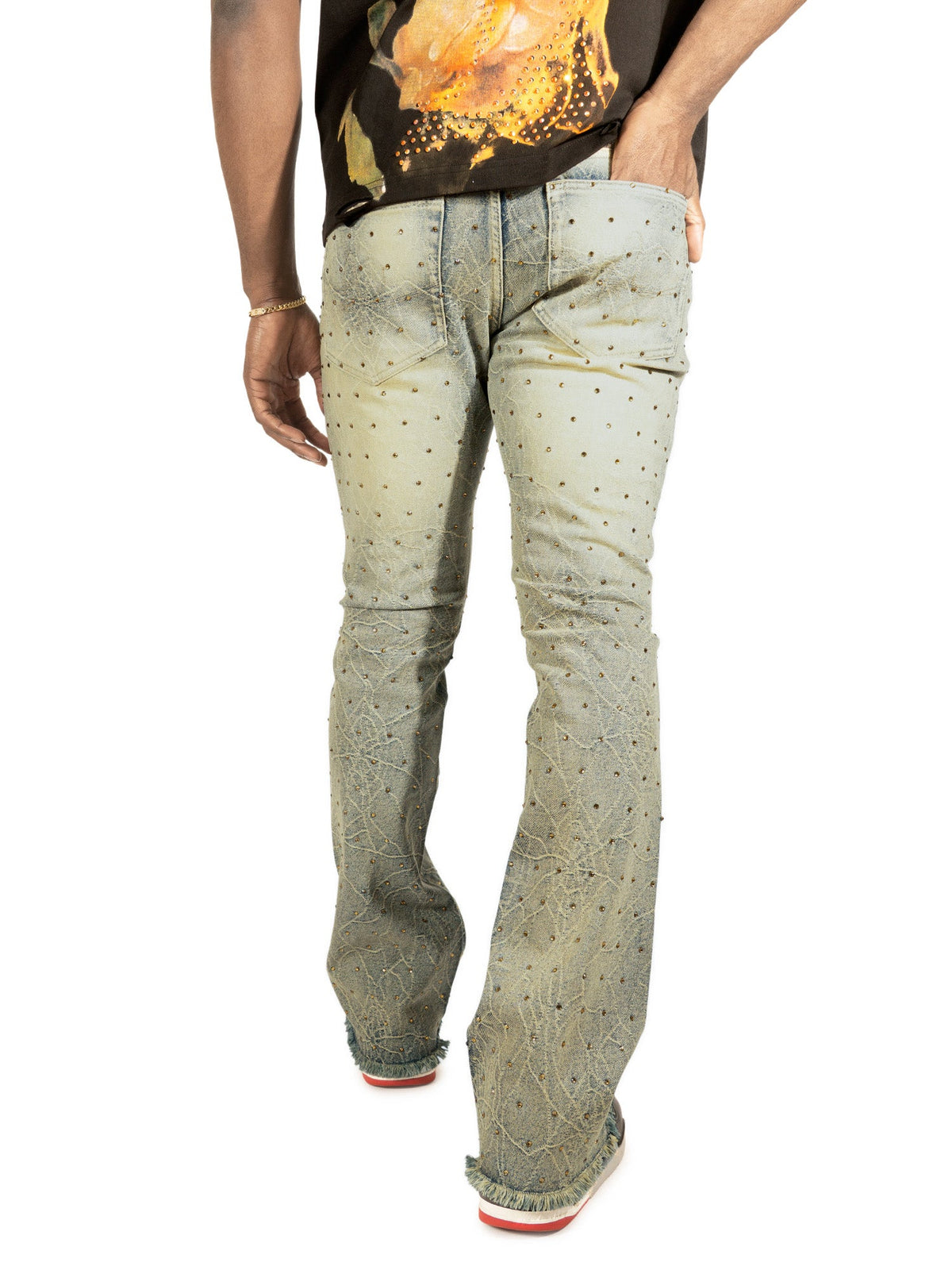 Makobi Romano Stacked Stone Pants in Dirt, back view