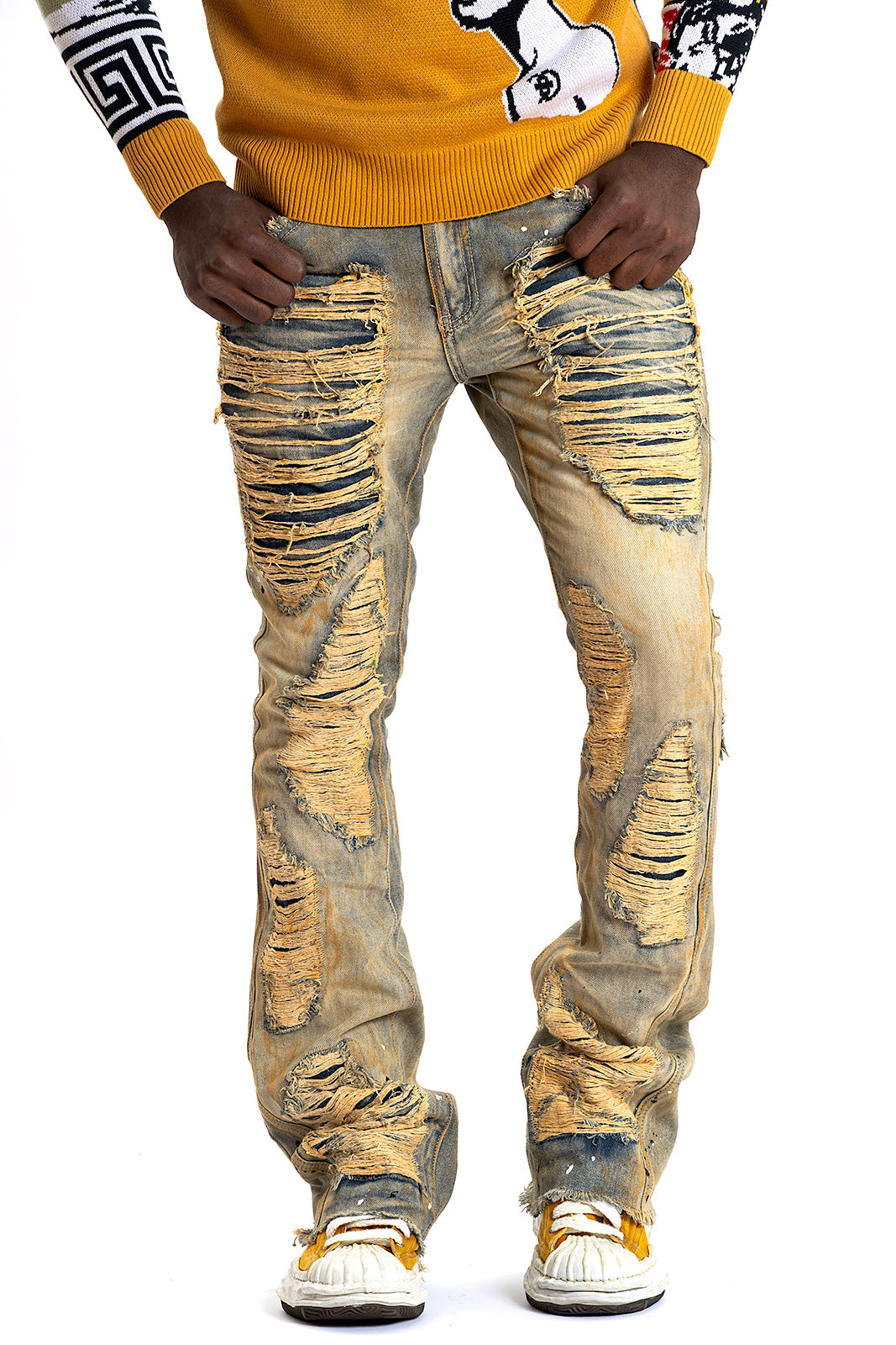 Makobi Basel Distressed Stacked Jeans, Antique Wash, product back