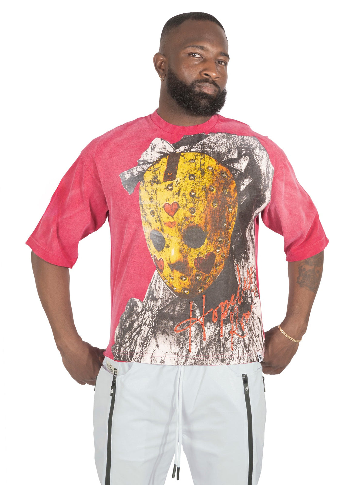 Makobi Hopeless Romantic Cropped, Fuchsia Red, worn by model, front view