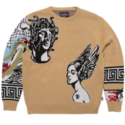 Makobi F405 Paradise Lost Knit Sweater in Khaki, front view