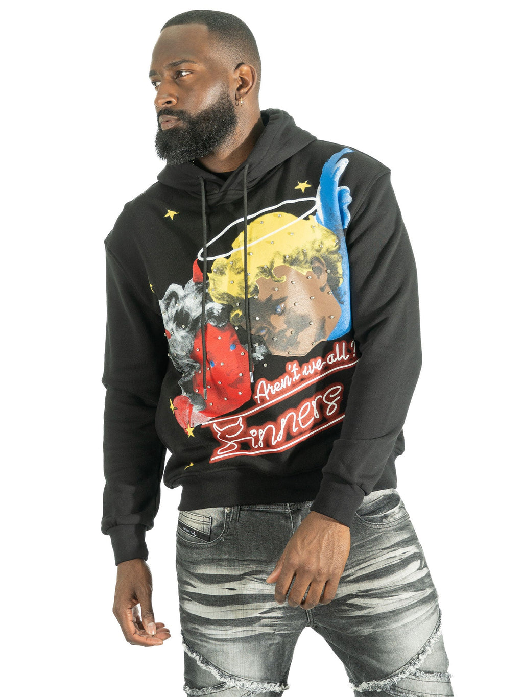 Fleece Hoodie | F4173 Sinners Over Size - Black