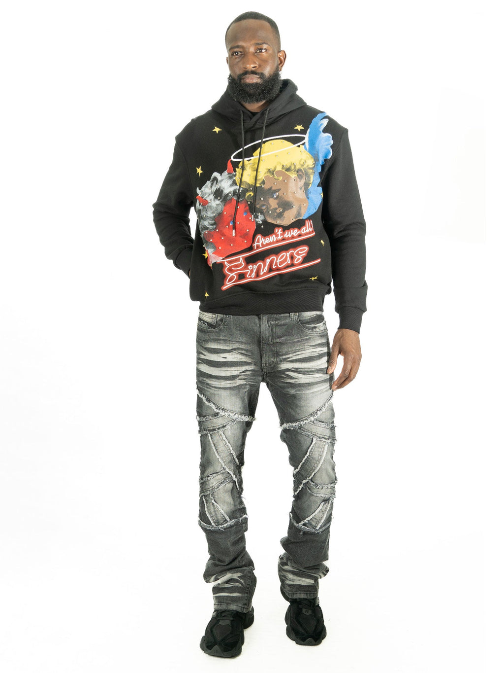 Fleece Hoodie | F4173 Sinners Over Size - Black