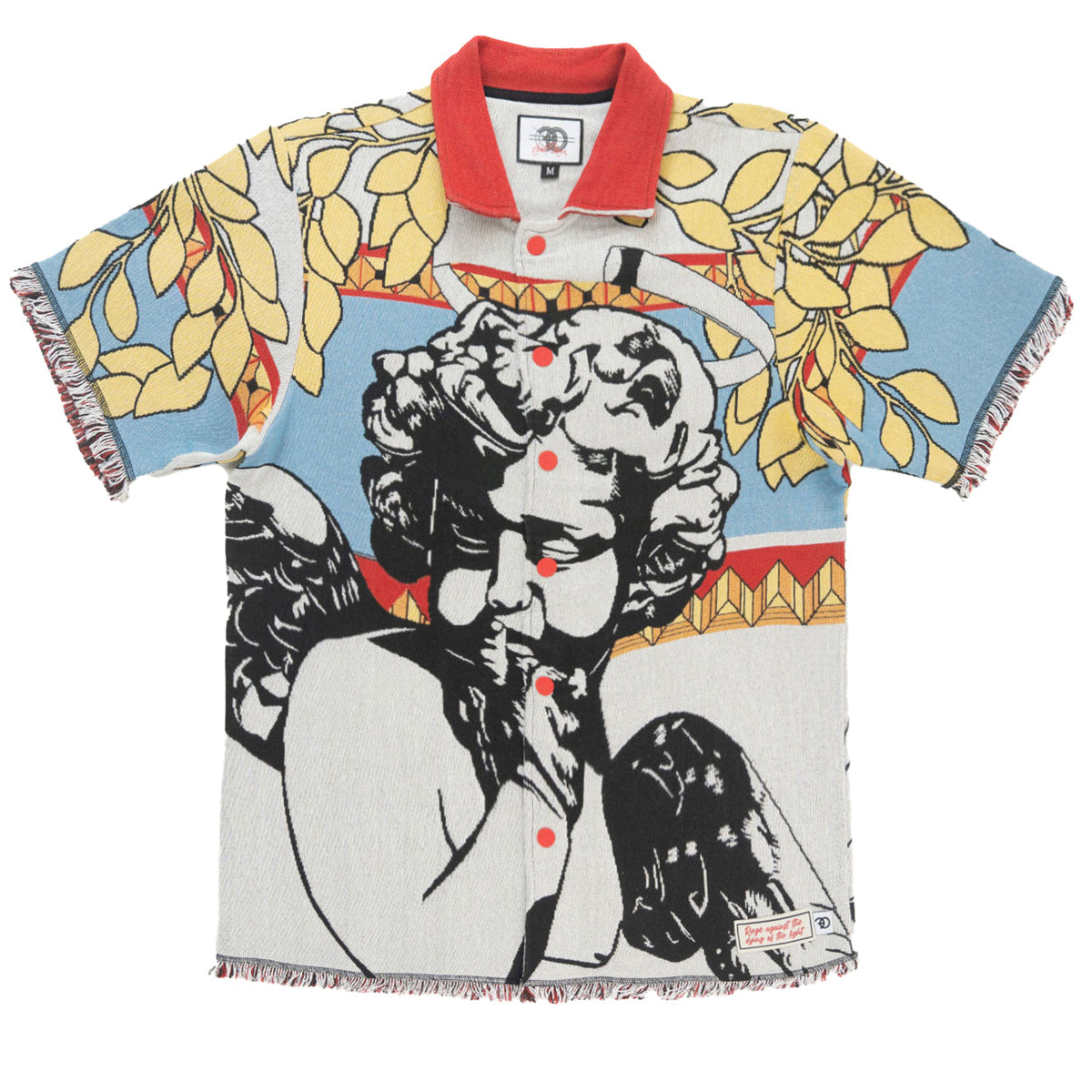 Makobi The SAINT Tapestry Oversized Button-down Shirt in White, front view