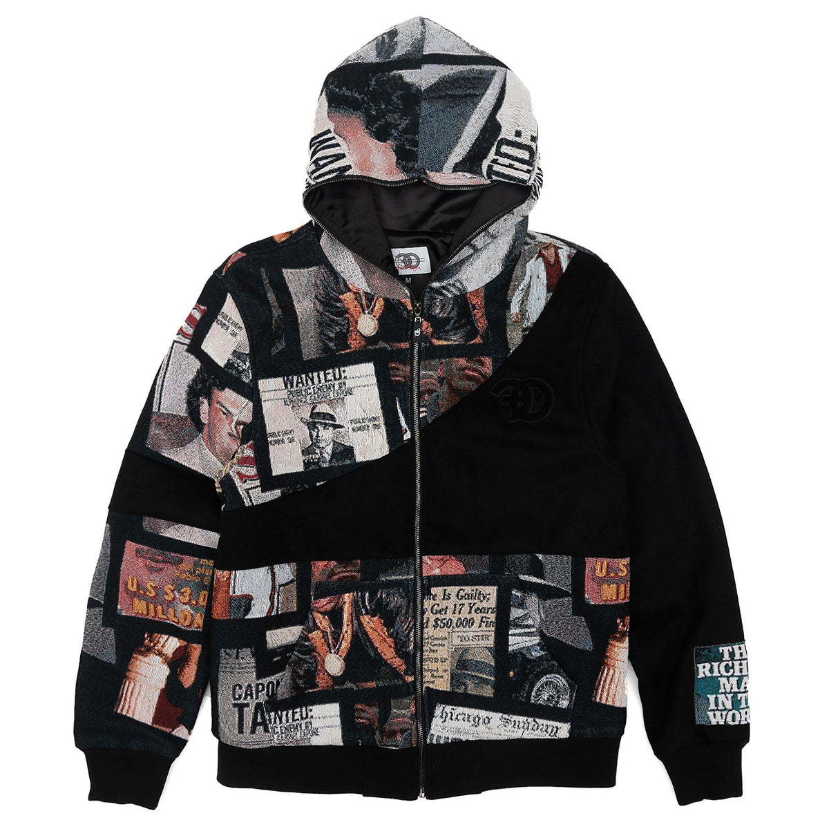Makobi Narco Tapestry Hoodie in Black, detail view