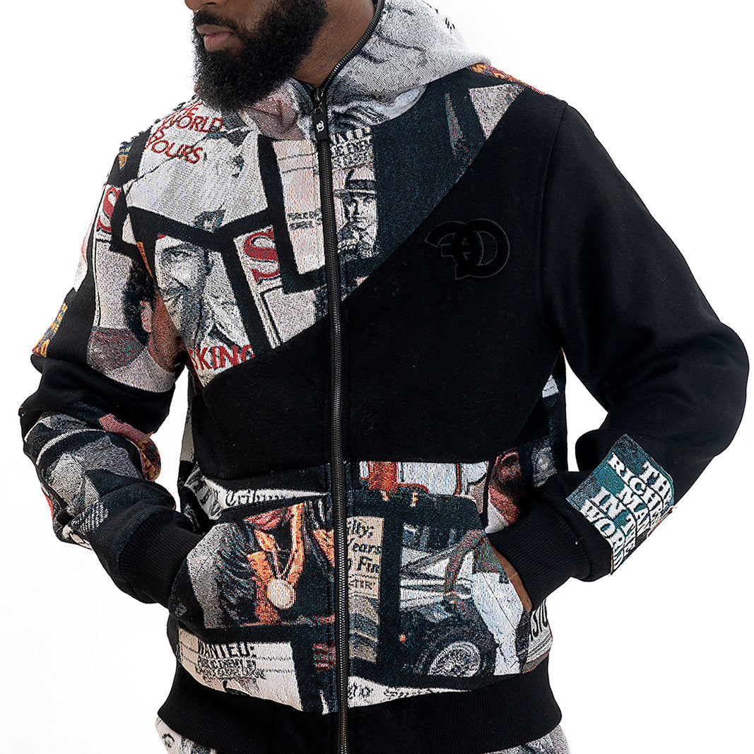 Makobi Narco Tapestry Hoodie in Black, front view