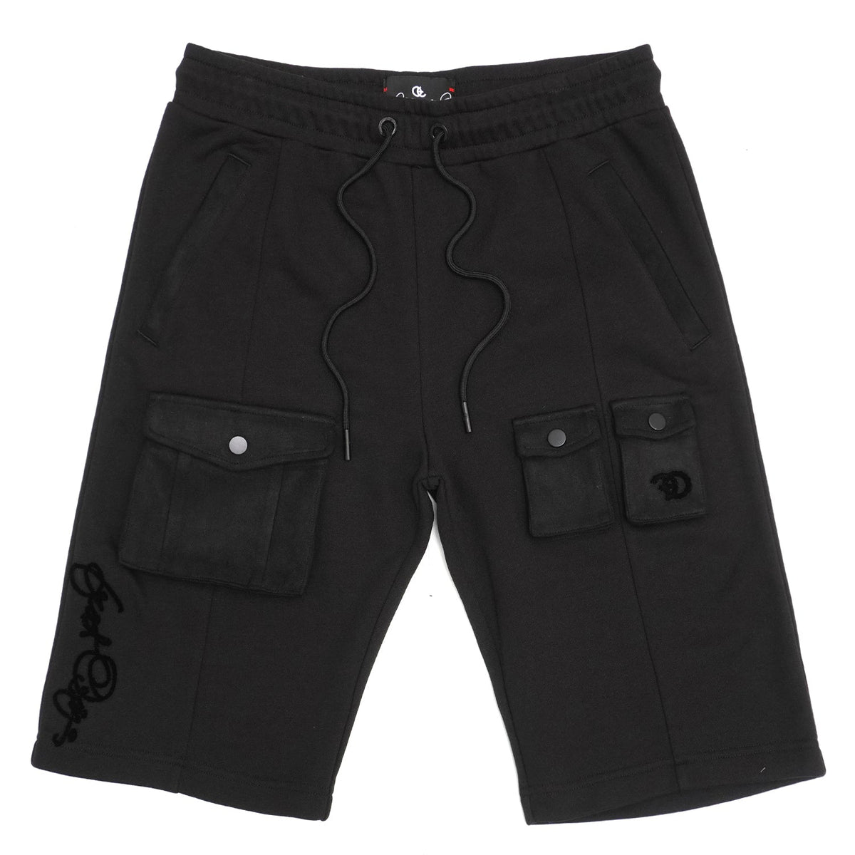 Makobi F677 Frost Essential Fleece Shorts in Black, front view.