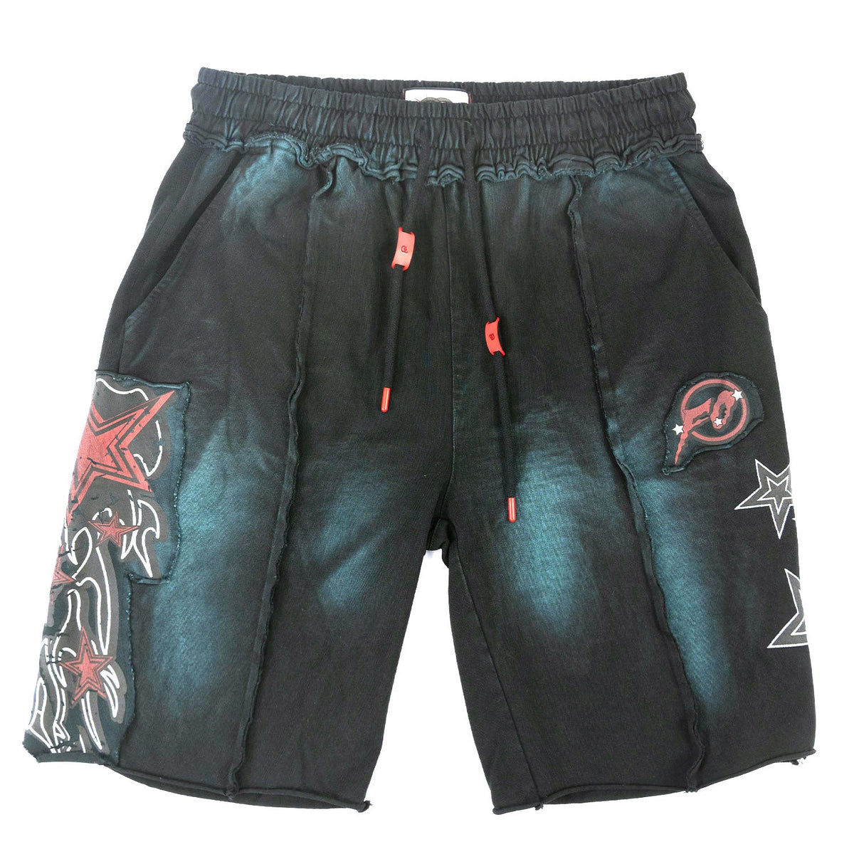 Makobi Finesse Acid Wash Shorts in Black, front view