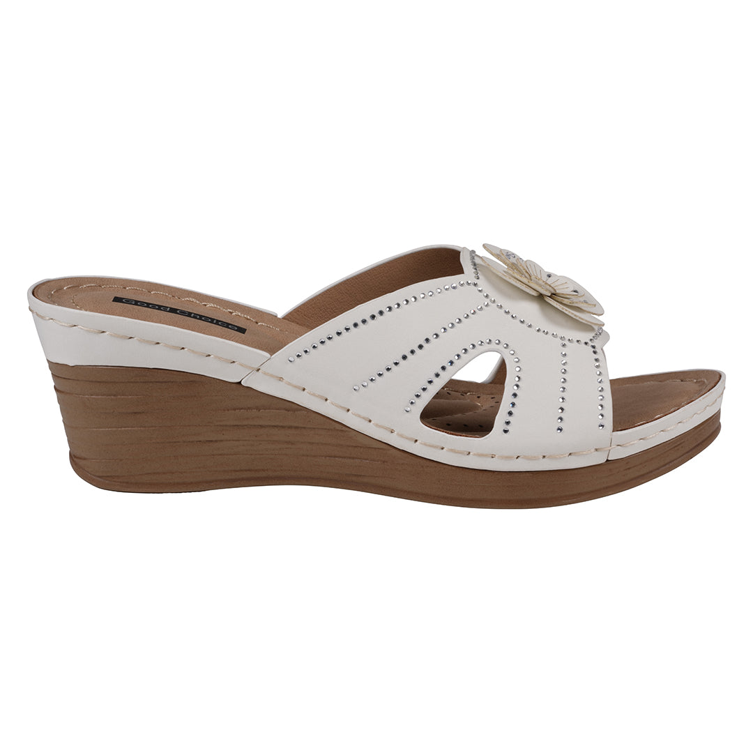 Women's Fiora White Floral Wedge Sandals