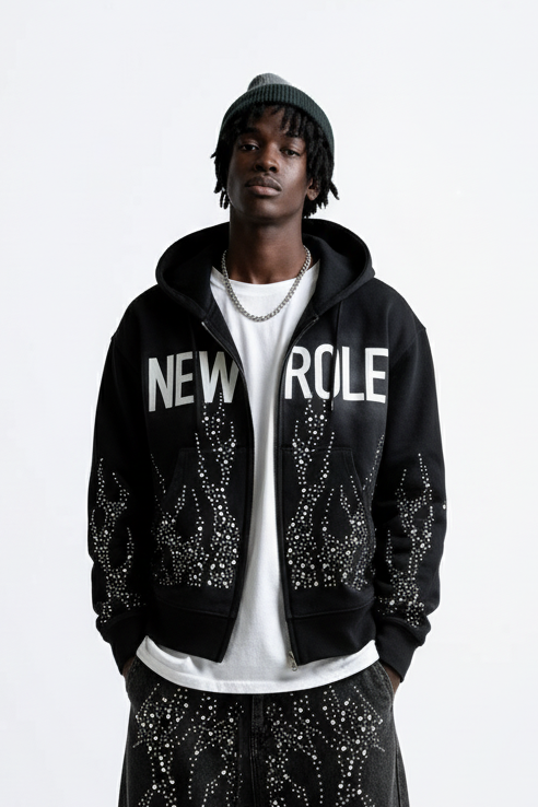 PANTHEON French Terry Long Sleeve Crop Top Full Zip Hoodie
