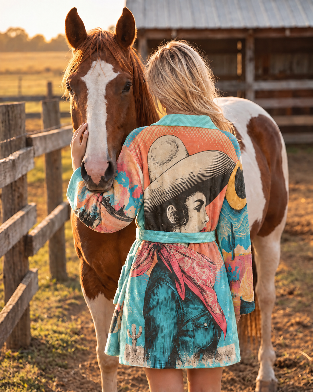 Baha Ranch Honky Tonk Kitsch Cowgal Minky Fleece Plush Robe