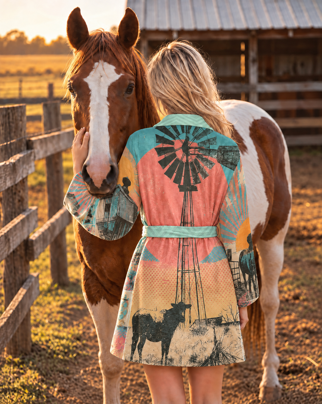 Baha Ranch Honky Tonk Kitsch Ranch Life Plush Minky Fleece Robe