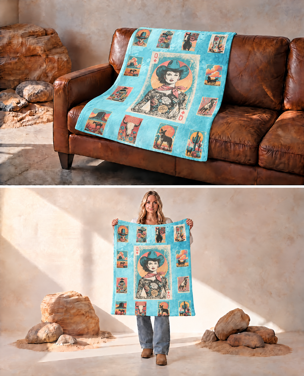 Baha Ranch Cowgirl Queen Blanket Ultra-Soft Micro Fleece Blanket 40" x  50" Made in America