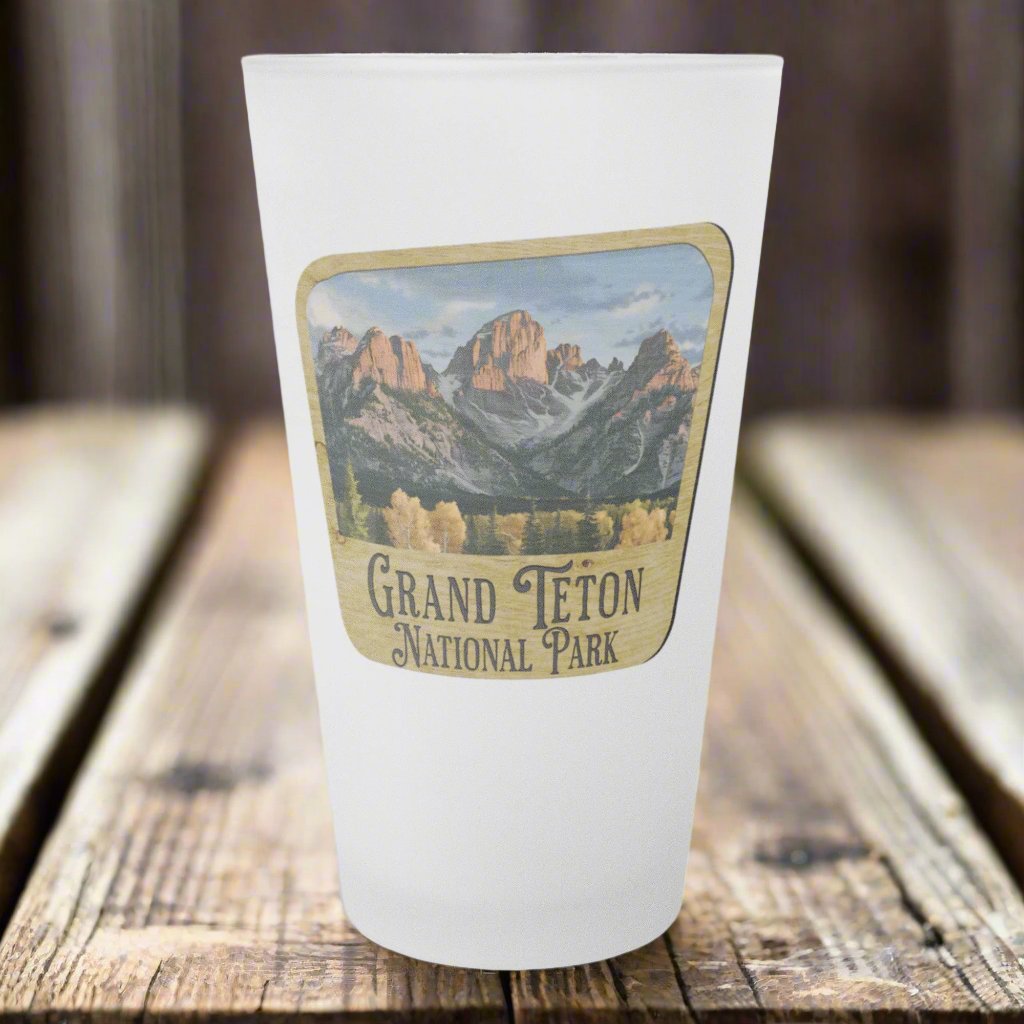 Grand Teton National Park Frosted Pint Glass Wood Sign Graphic