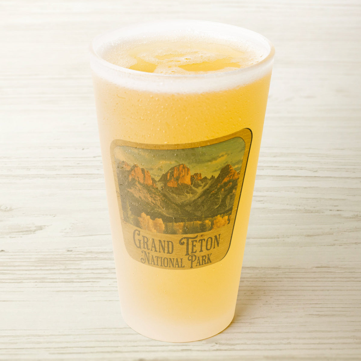 Grand Teton National Park Frosted Pint Glass Wood Sign Graphic