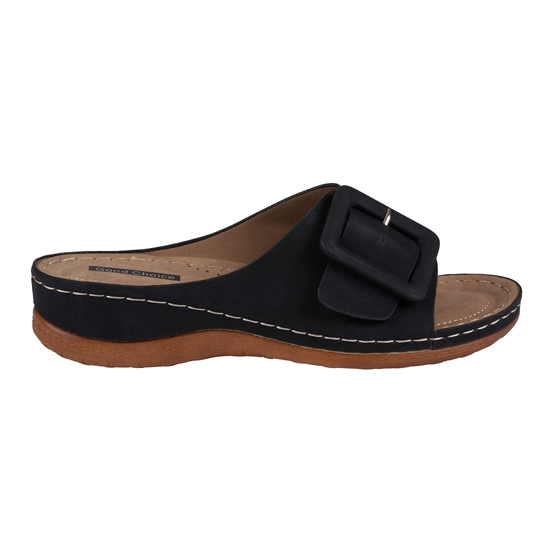 Women's Hamden Black Buckled Flat Sandals